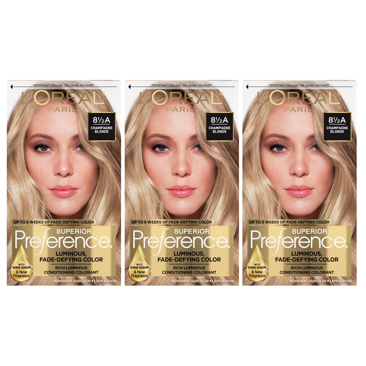 L'Oreal Paris Superior Preference Luminous Fade-Defying Permanent Hair Color, Hair Dye For Up to 9 Weeks of Radiance, Champagne Blonde 8.5A, 1 Hair