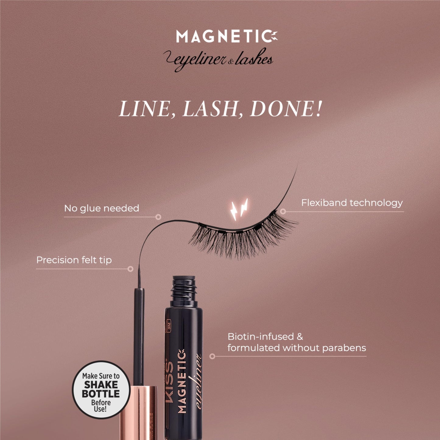 KISS Magnetic False Eyelashes and Eyeliner, ‘Tempt’, 14mm, Easy to Apply, Reusable, No Glue, Flexiband Technology, Precision Felt Tip, Fortified