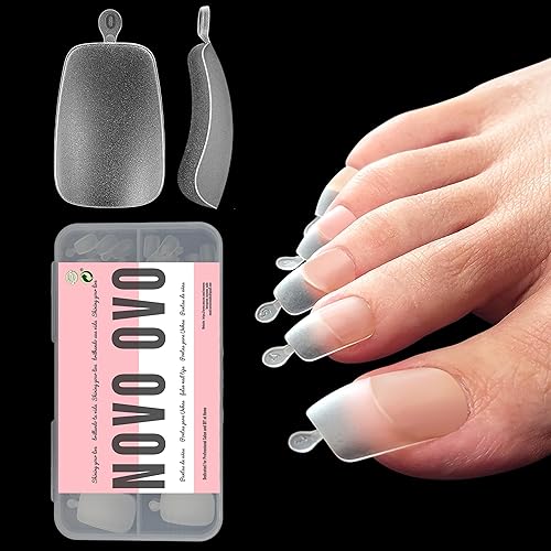 NOVO OVO 120 pcs Long Toe Nail Tips Press on, Curved Full Cover Longtoes Claw, Clear Double Matte Pre-filed Nail Extension for Pedicure Acrylic