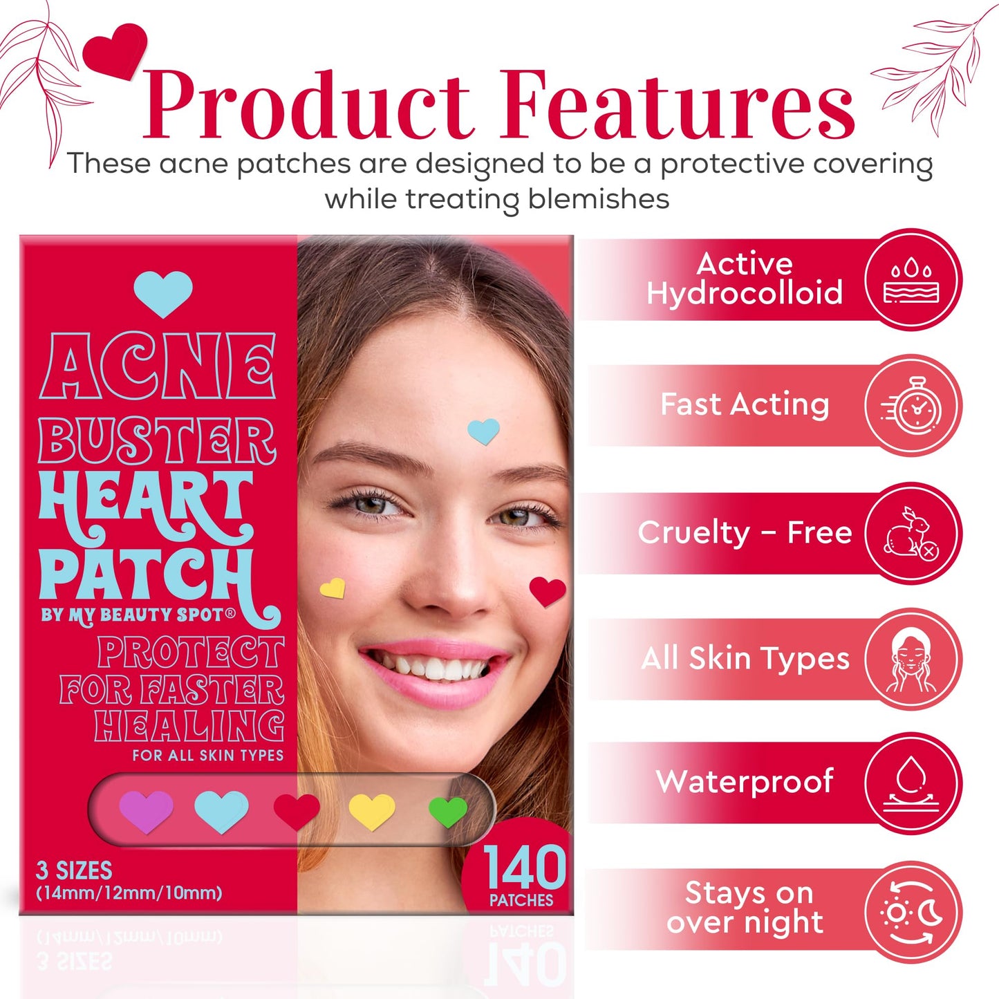 My Beauty Spot Pimple Patches Cute Acne Patches For Face (140 Patches) with Hydrocolloid, Tea Tree Extract & Salicylic Acid, Colorful Fun Designs