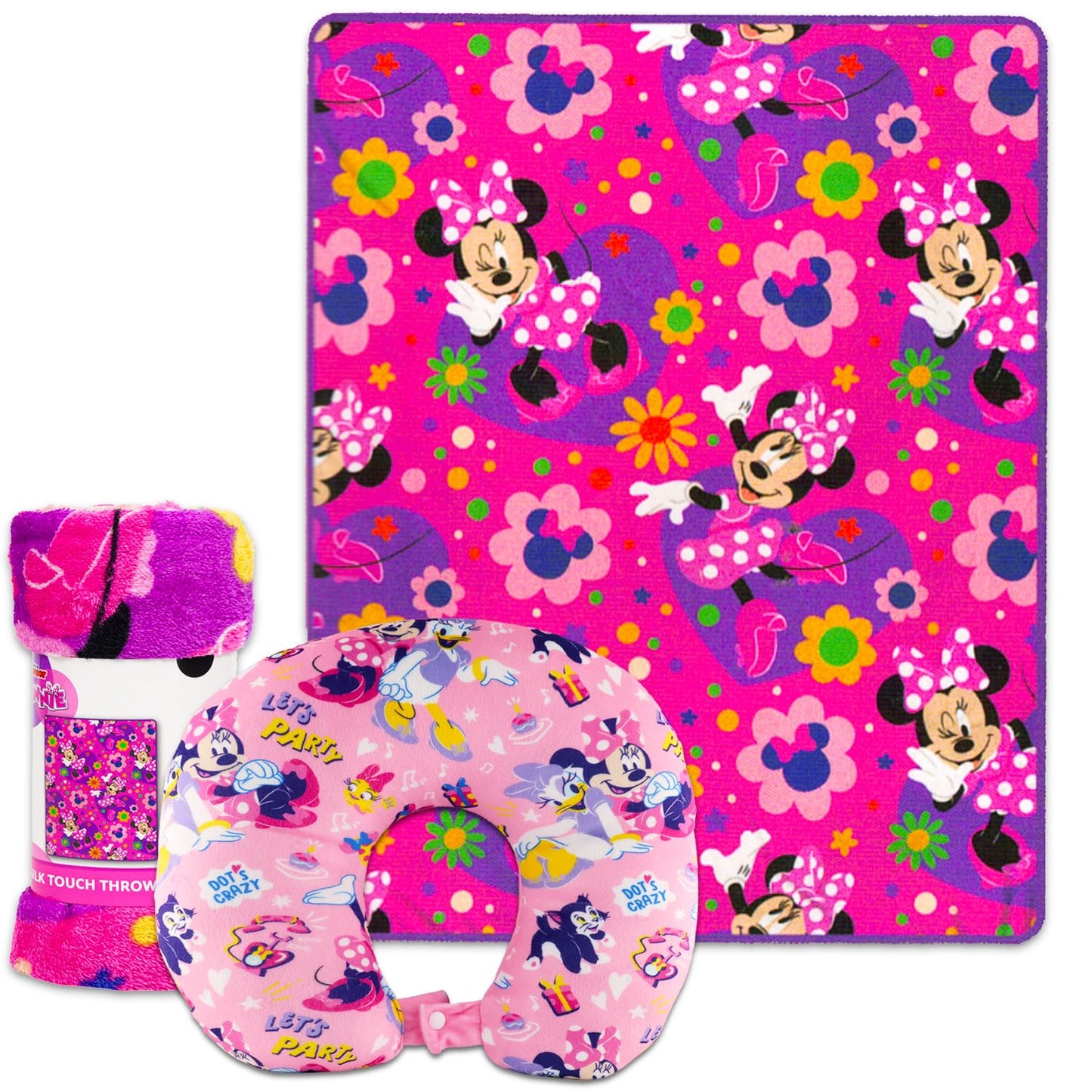 Disney Minnie Mouse Travel Blanket and Pillow Set - Bundle with 40"x 50" Throw Blanket, Neck Pillow, Stickers, More | Minnie Mouse Travel Accessories…