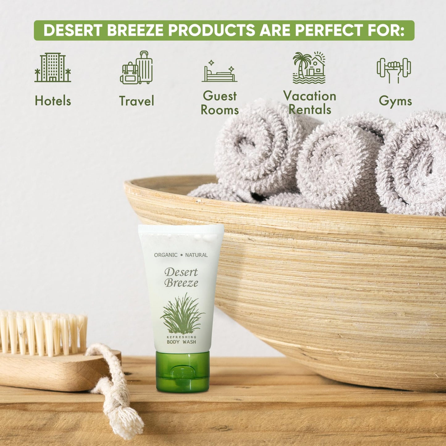 Travel Size Hotel Body Wash 20 Count 1 oz Bottles Guest Amenities for Vacation Rentals and Short Term Rentals Paraben Free Green Tea & Lemongrass