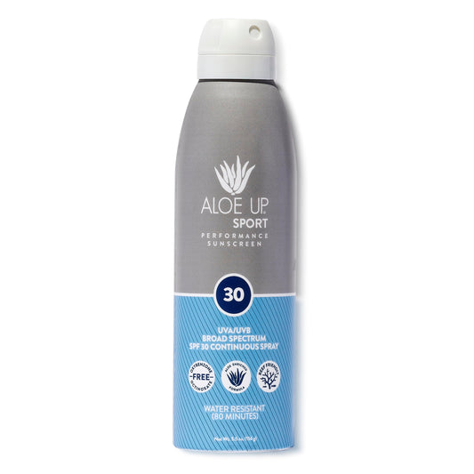 Aloe Up Sport Continuous Spray Sunscreen SPF 30 - Broad Spectrum UVA/UVB Sunscreen Protector for Face and Body - With Aloe Vera Gel - Fast Absorbing