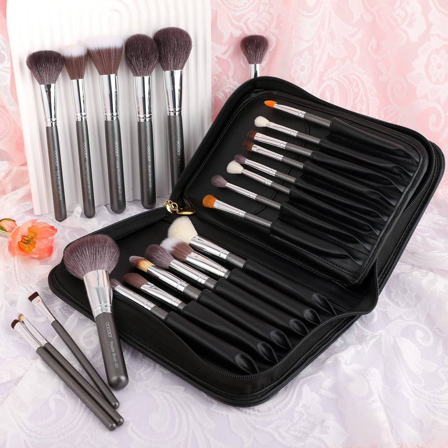 Docolor Professional Makeup Brush Set 29Pcs Makeup Brushes Valentines Day Gifts Premium Goat Synthetic Fiber Foundation Face Powder Blush Concealer