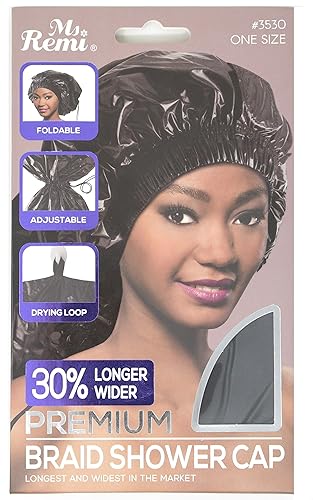 Ms Remi Premium Braid Shower Cap Black 25 inch long and 18.5 inch wide