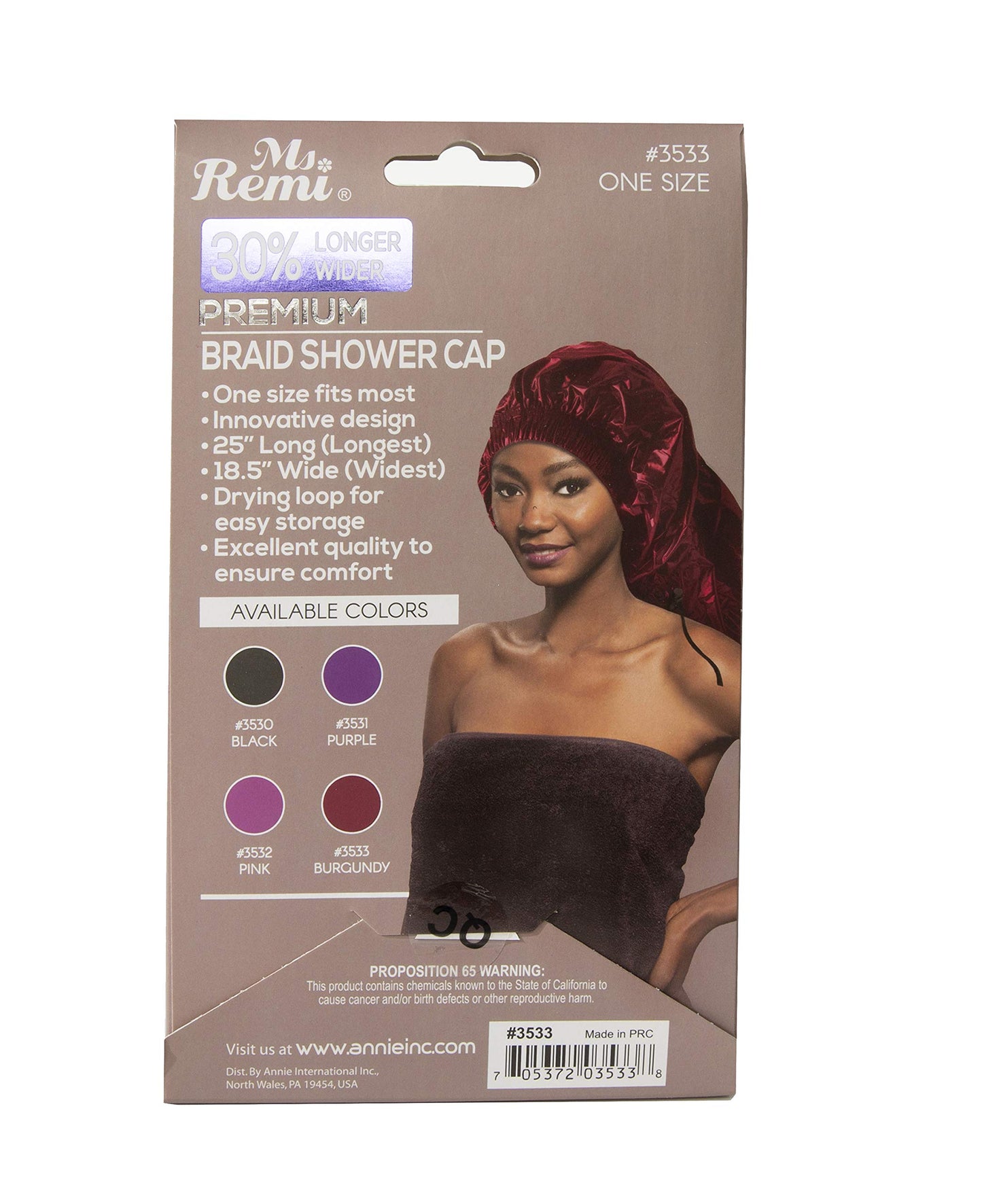 Ms Remi Premium Braid Shower Cap Burgundy 25 inch long and 18.5 inch wide