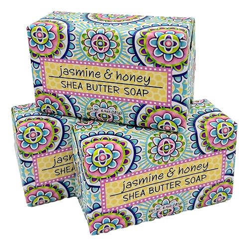 Greenwich Bay Trading Co, Jasmine and Honey Shea Butter Soap, Set of 3 Bars, 6.4 Ounces Each