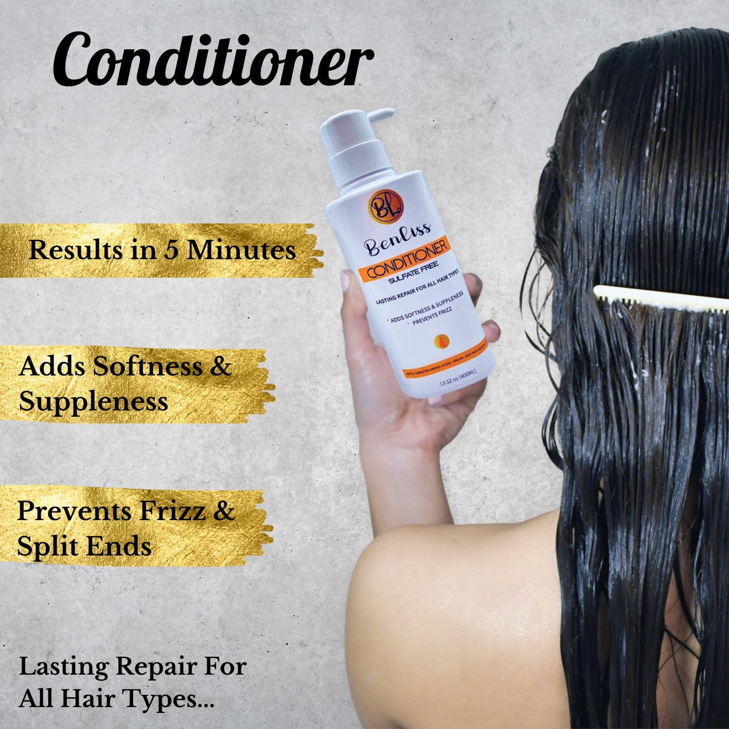Benliss Shampoo and Conditioner Set With Argan and Macadamia Oil- Sulfate Free - For Straight, Curly, Frizzy, Dry - Hair Repair for Damaged Hair