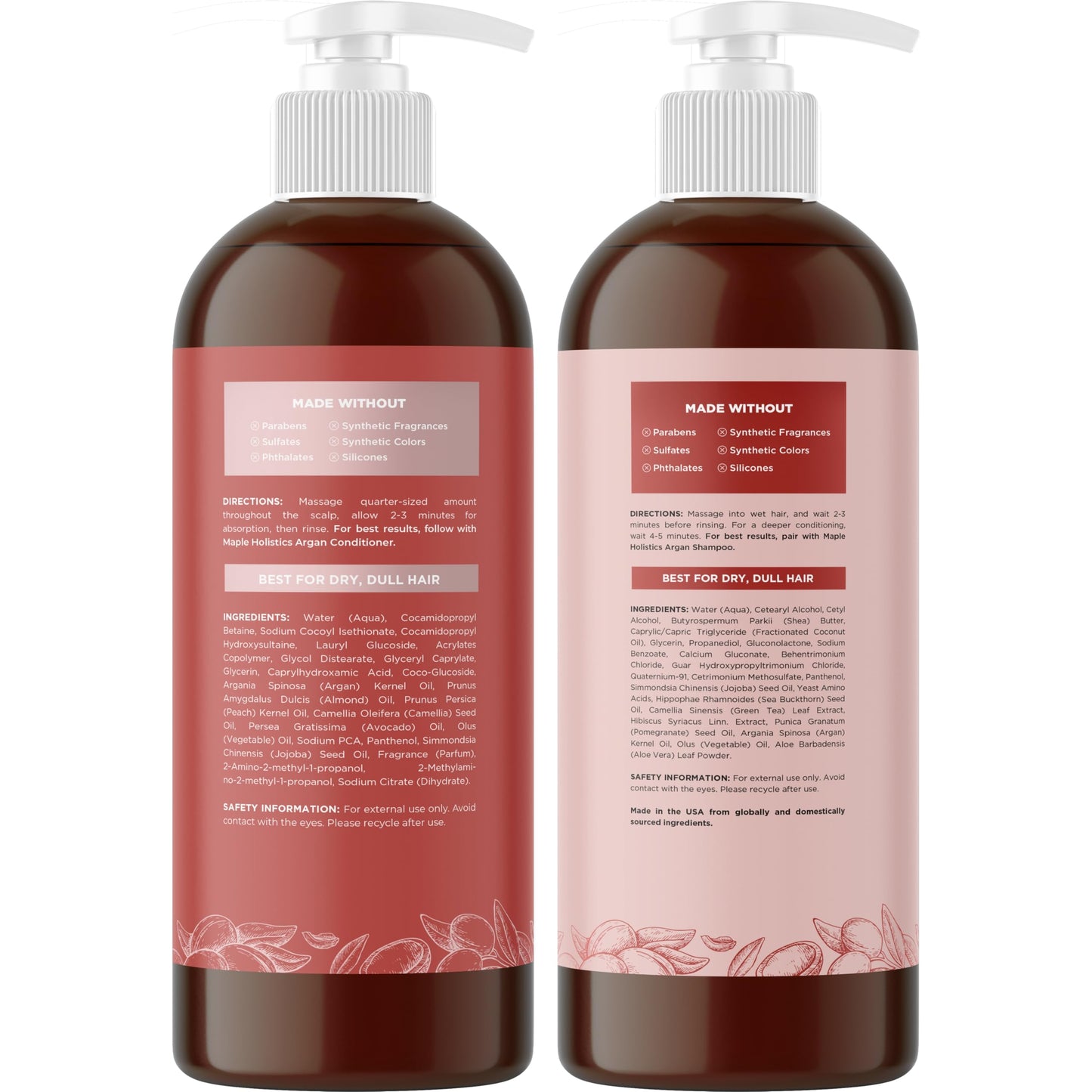 Argan Oil Shampoo and Conditioner for Dry Hair - Paraben and Sulfate Free Shampoo and Conditioner Set for Dry Hair Frizz Curl Care and Split Ends