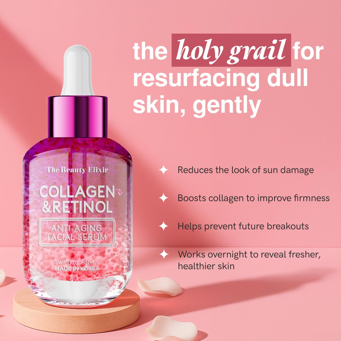 The Beauty Elixir Collagen & Retinol Serum For Face - Ultra Hydrating, Restores, Smooths & Reduces Wrinkles - Dermatologist Tested, Natural