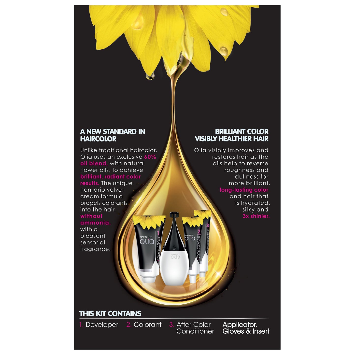 Garnier Olia Ammonia-Free Brilliant Color Oil-Rich Permanent Hair Color, 4.0 Dark Brown (1 Kit) Brown Hair Dye (Packaging May Vary)