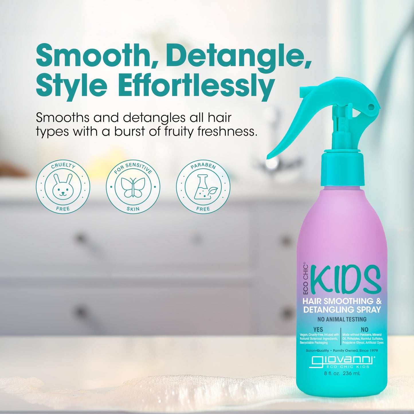Eco Chic KIDs Hair Smoothing & Detangling Spray - Detangler Spray For Kids, Kids Detangler Spray, Hair Detangler Spray For Kids, Salon Quality
