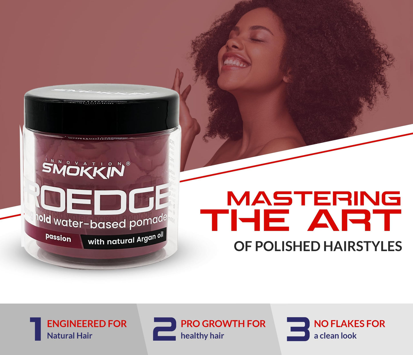 Smokkin Pro Edge Hair Styling Gel Alcohol-Free, Water-Based Pomade with Strong Hold & Argan Oil No Flakes, Edge Control, Twist & Braid Gel for Men