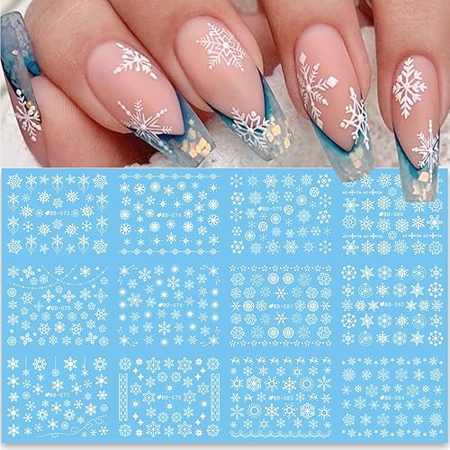 24 Sheets Christmas Nail Stickers Snowflake Nail Art Water Decals Transfer Nail Supplies Snowflake Angel Bell Elk Design Nail Tattoo Stickers