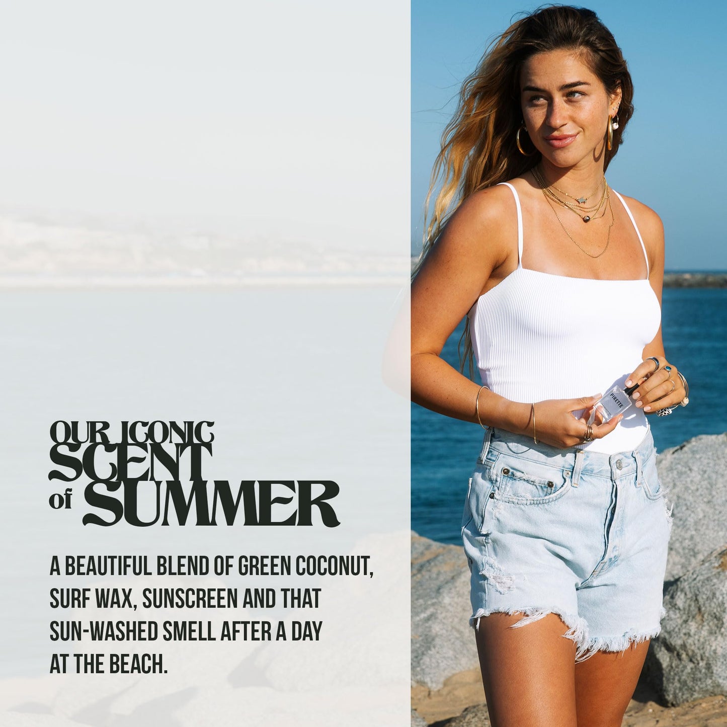 PIRETTE Fragrance Oil Roll On, Beach-Inspired, Long Lasting Perfume Oil with Notes of Fresh Green Coconut, Surf Wax & Sunscreen, Daily Rollerball