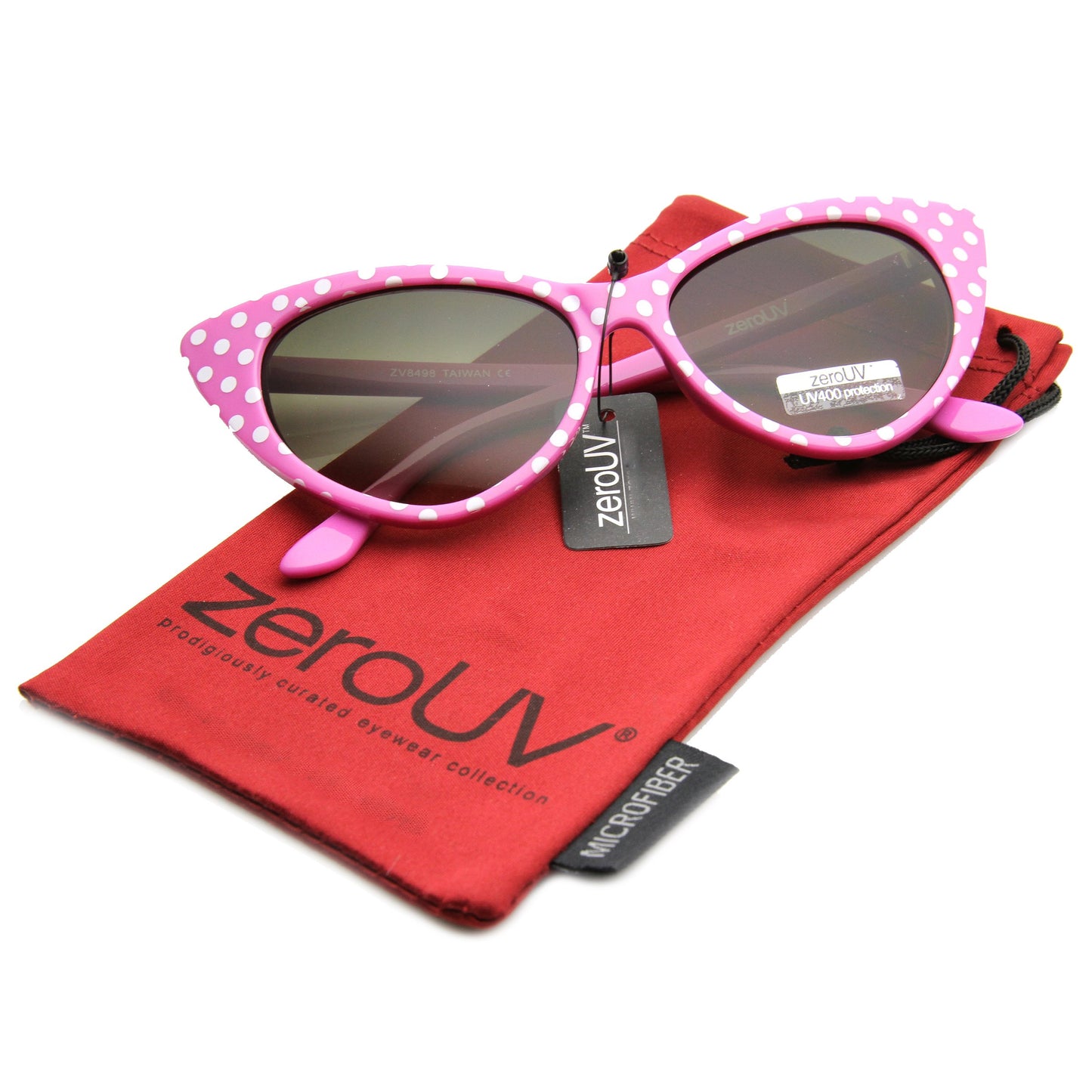 zeroUV - Women's Retro Polka Dot Oversize Cat Eye Sunglasses 54mm (Pink-White/Smoke Gradient)