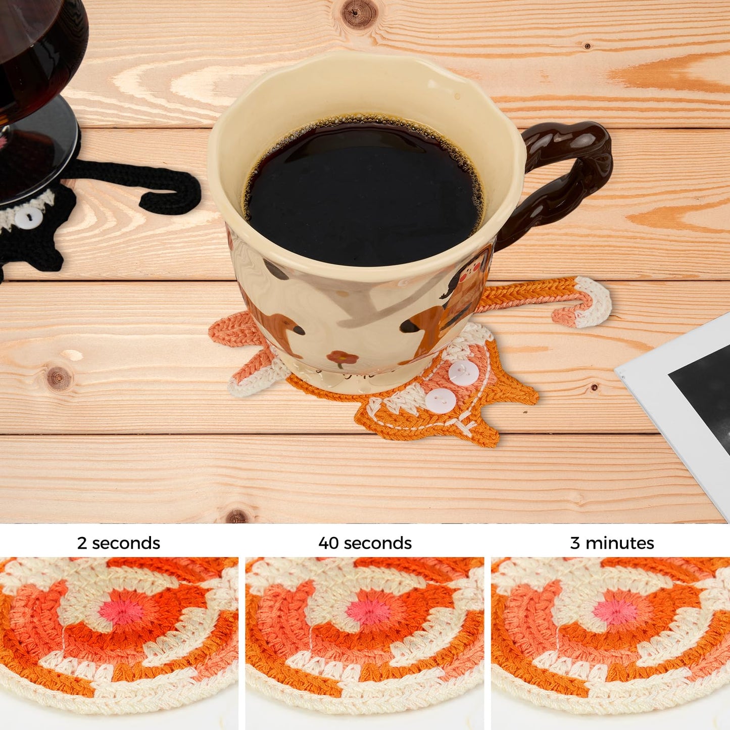 Cat-Themed Drink Coasters – Fun Woven Creative Set for Cat Lovers, Cute Coffee Coasters for Home Decor & Table Protection, 3PC