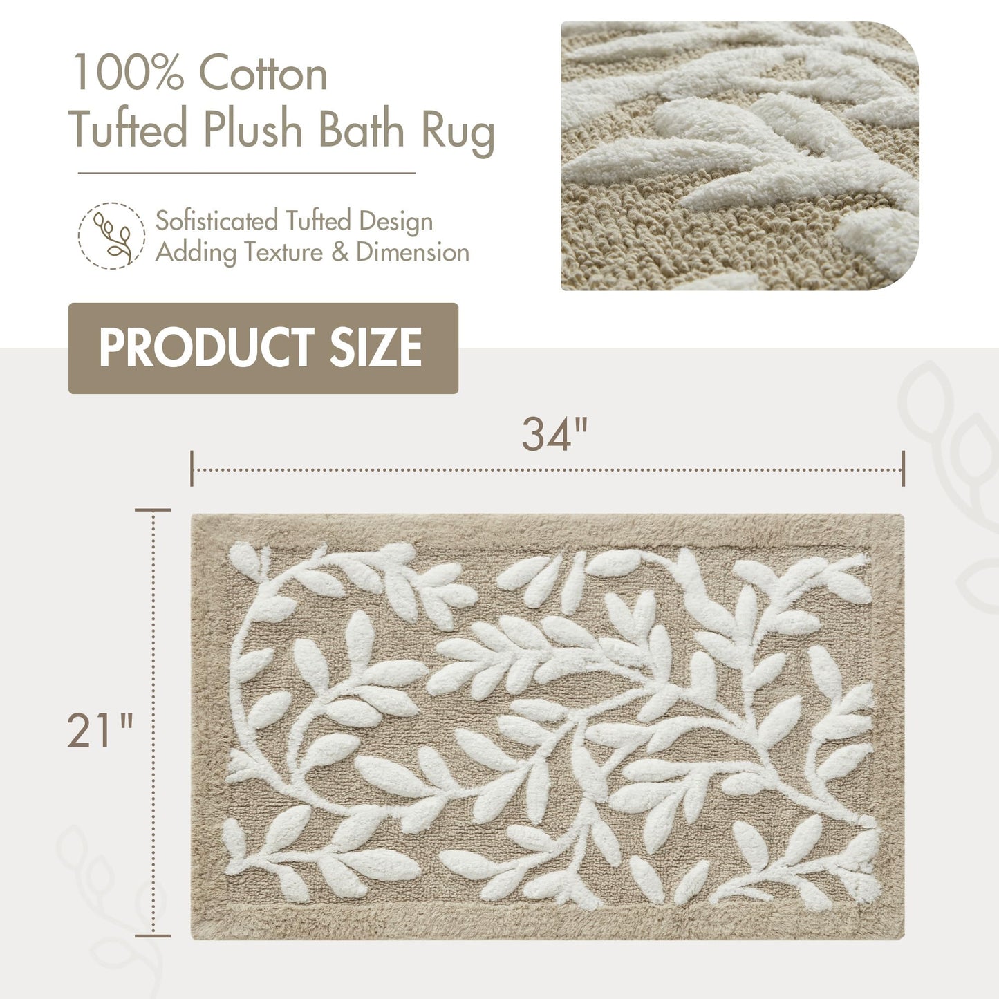 Madison Park Serene 100% Cotton Tufted Bathroom Rug - High & Low Tufting Floral Leaf Design, Quality Luxurious Plush Medium Pile Bath Mat Absorbent…