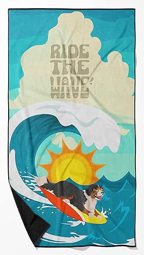 Caroline's Treasures MLM1189TWL3060 Surfer Dog Bernese Mountain Dog Premium Beach Towel Oversized Towel Beach Blanket, Pool, Beach Essentials, Yoga…