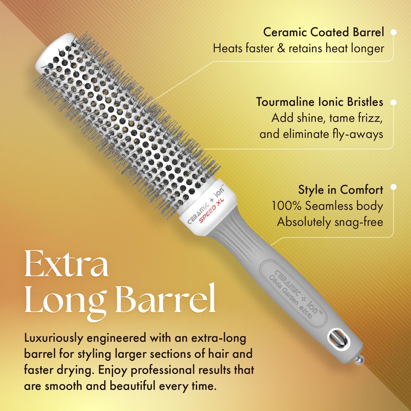 Olivia Garden Ceramic + Ion Speed XL - Extra-Long Round Thermal Hair Brush - Not Electrical - Professional Blowout Brush for Normal to Thick Hair - 1