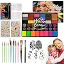Ruihangda 42 Colors Face Painting Kit for Kids, Non Toxic Water Based Face Body Paint with Brushes, Stencils, Sponges, Gem Stickers, Washable Makeup