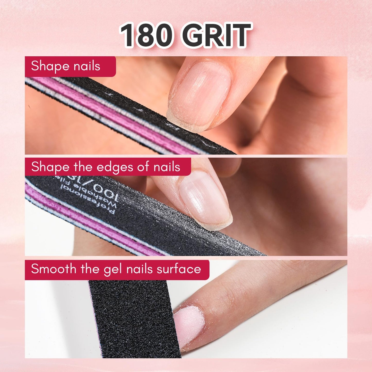 Makartt Nail File - 100/180 Grit Emery Boards for Nails, Professional Nail Files, 10pcs Double Sides Black Coarse Fingernail Filer for Acrylic