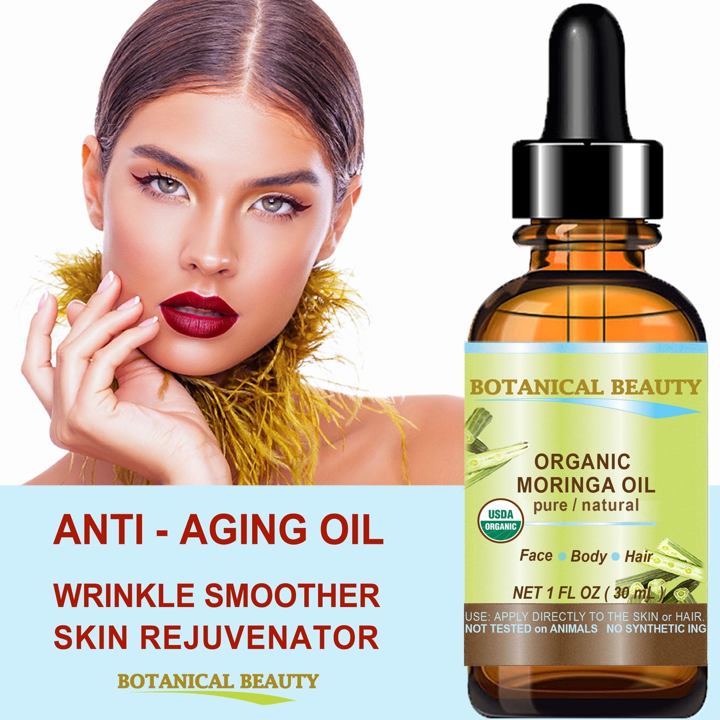 Botanical Beauty Organic Moringa Oil 100% Pure Natural Undiluted 0.5 Fl.oz.- 15 ml. for Face Skin, Hair, Lips, Body, Nails Rich in Vitamin C, Vitamin