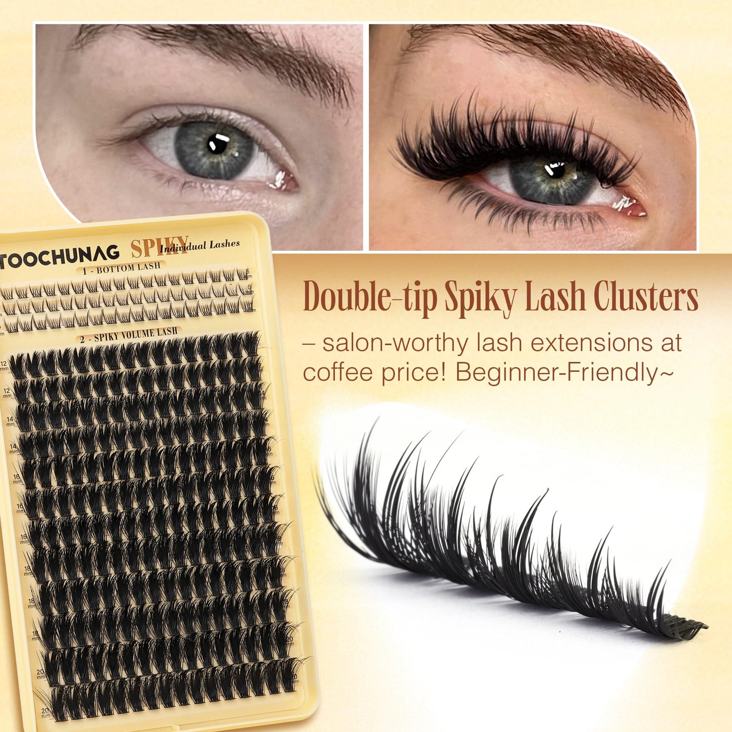 Thick Eyelash Clusters Spiky Lashes Clusters 12-20mm Volume Eyelashes Extensions with Bottom Lash Clusters D Curly Fairy Mink Cluster Lashes Beauty and Personal Care TOOCHUNAG