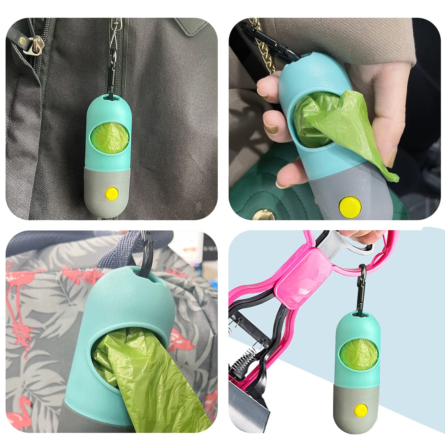 Eliamo 2 Pack Dog Poop Bag Dispenser with LED Flashlight, Pet Waste Bag Holder & Carabiner, Includes 2 Rolls Leak-Proof Bags for Dog Walking, Blue