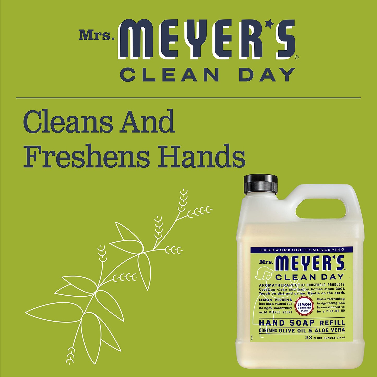 MRS. MEYER'S CLEAN DAY Liquid Hand Soap Refill Bottle, Lemon Verbena Scent, 33 Fl oz (Pack of 1)