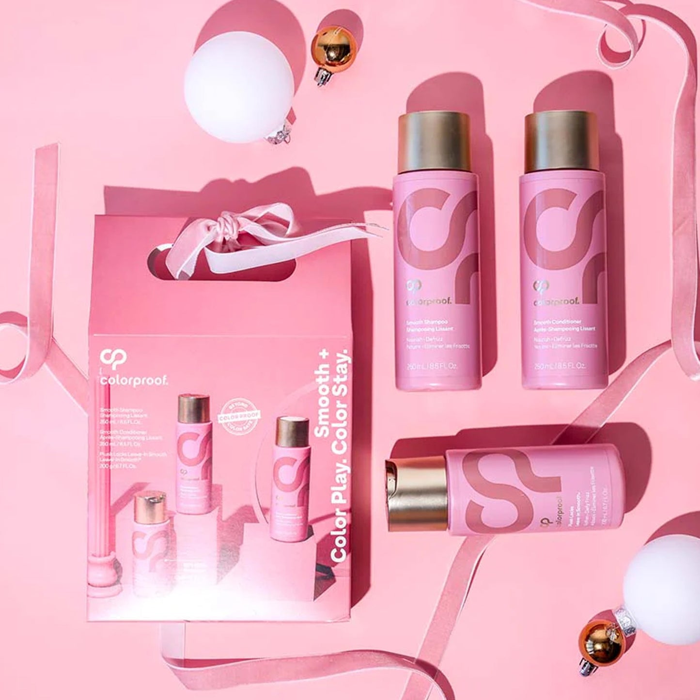 Colorproof Smooth Holiday Gift Set - Smooth Shampoo (8.5 Fl. Oz.), Smooth Conditioner (8.5 Fl. Oz.), and Plush Locks Leave-In Smooth (6.7 Fl. Oz.)