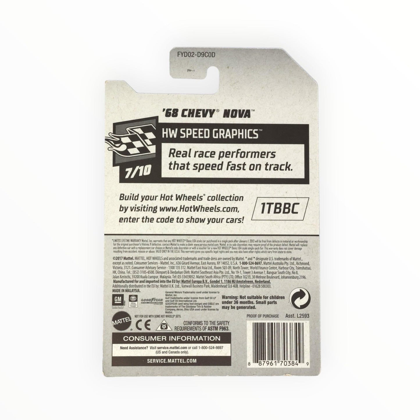 Hot Wheels 1:64 Scale Speed Graphics 7/10,[Blue] '68 Chevy Nova 67/250