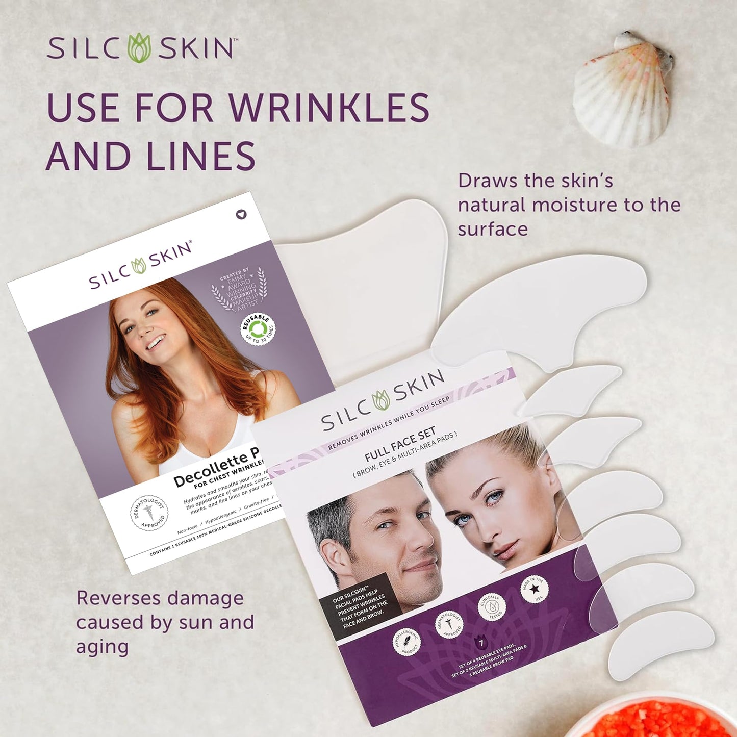 Silc Skin Decollette And Full Facial Set Silicone Pads, Reusable Medical Grade Silicone Face Patches And Chest Pad For Wrinkles, Holiday Beauty Gift