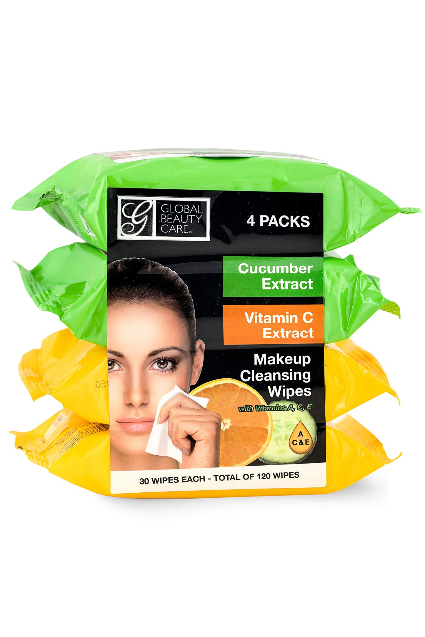 Global Beauty Care Makeup Cleansing Wipes 120 Count (4-Pack) (ASSORTED - 2PK x VITAMIN C | CUCUMBER)