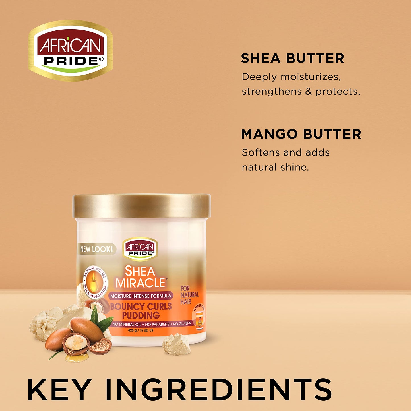 African Pride Shea Miracle Bouncy Curls Pudding - Contains Shea & African Mango Butter to Define Curls & Coils & Tame Hair Frizz, 15 Oz