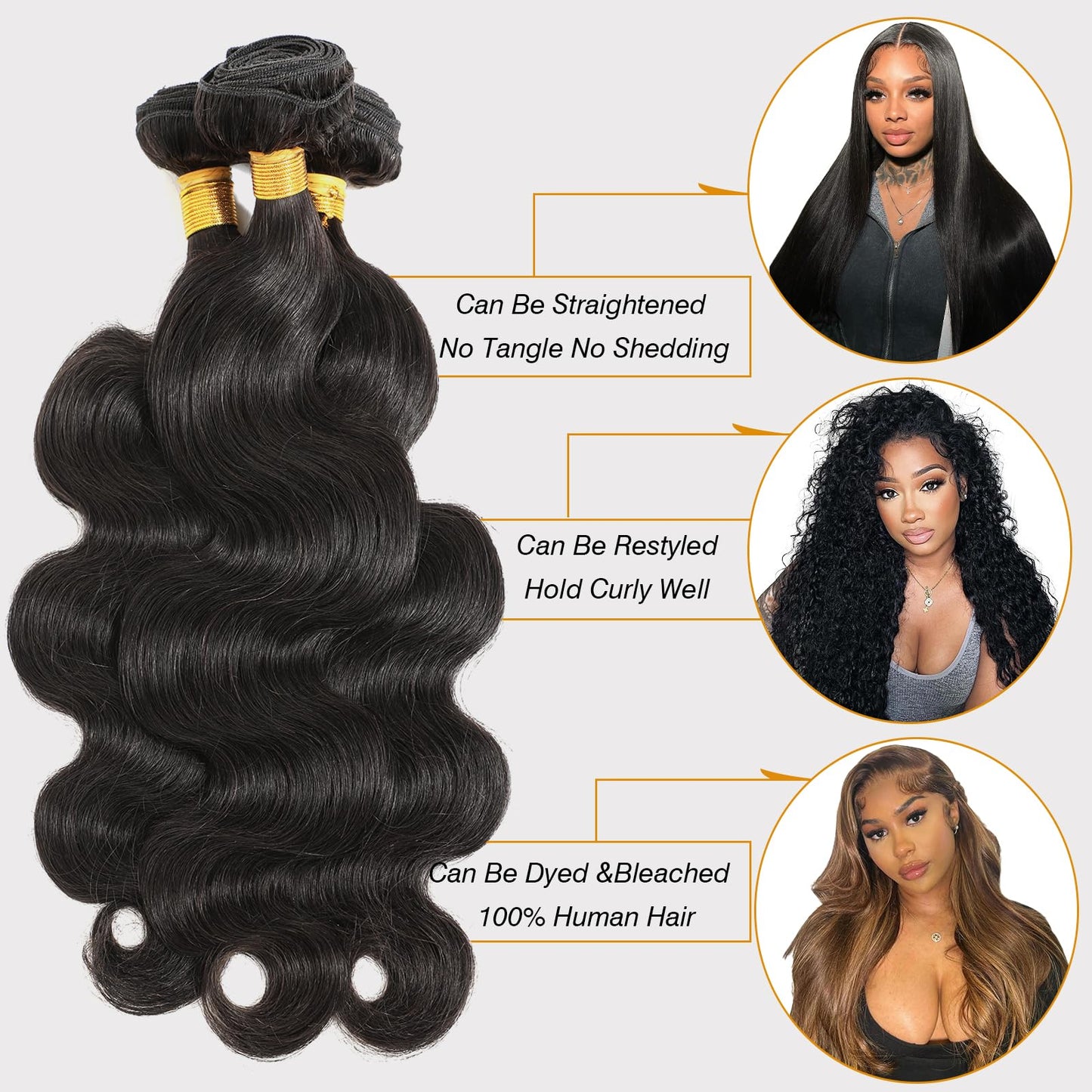 CSCHS 12A Human Hair Bundles 22 24 26 Inch Body Wave Bundles Human Hair 100% Unprocessed Brazilian Virgin Hair Quick Weave Extensions Natural Black Beauty and Personal Care CSCHS