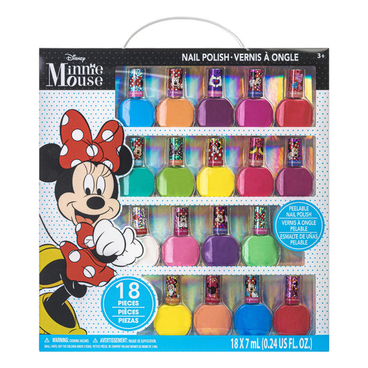 Disney Minnie Mouse - Townley Girl Non-Toxic Peel-Off Nail Polish Set for Girls, Glittery and Opaque Colors, Ages 18 Pcs|Perfect for Parties