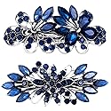 CustomyLife 2pcs 3.35inch Vintage Crystal Hair Barrettes, Sapphire Blue Bun Updo Hair Clips, Sparkly Rhinestone French Wedding Prom Formal Hair