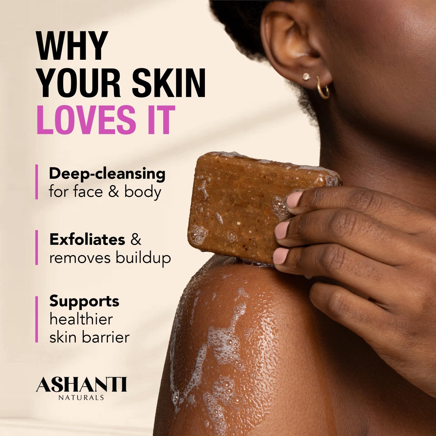 Ashanti Naturals African Black Soap Bar | Scented Natural Black Soap with Raw Shea Butter and Coconut Oil - 2pk 4oz Bars (Lavendar)
