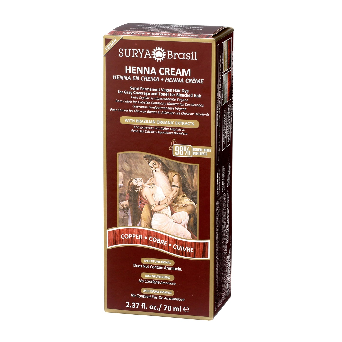 Surya Brasil Henna Cream Hair Color Treatment, Copper, 2.37 oz / 70 ml
