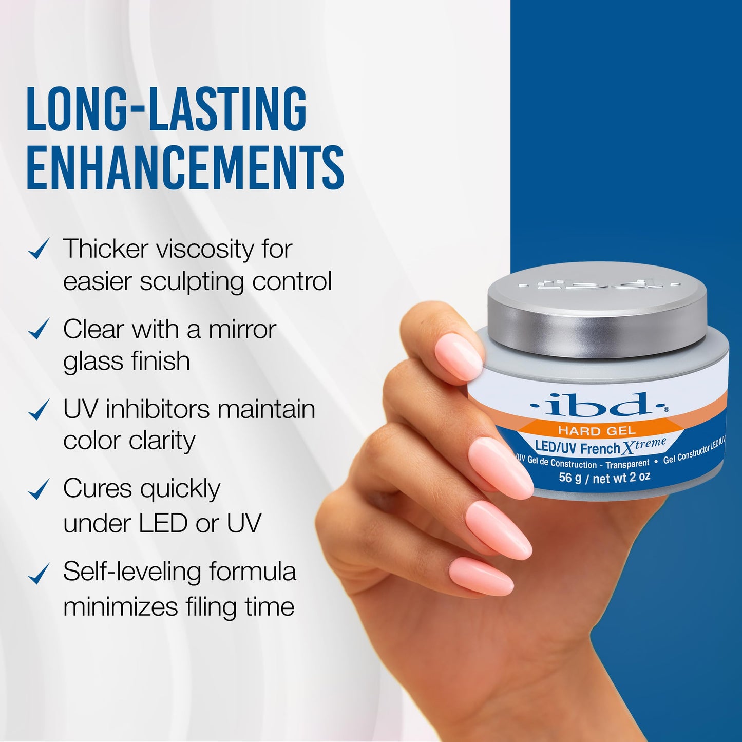 ibd Hard Gel for Nails - LED/UV French Xtreme Clear Builder Gel, Ideal for Nail Extensions, 2 oz