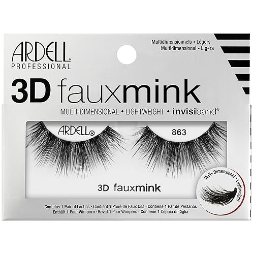 Ardell 3D Faux Mink Lashes 863 - Multi-Dimensional Lashes Natural Look Wispy Finish with Invisiband, 1 Pair
