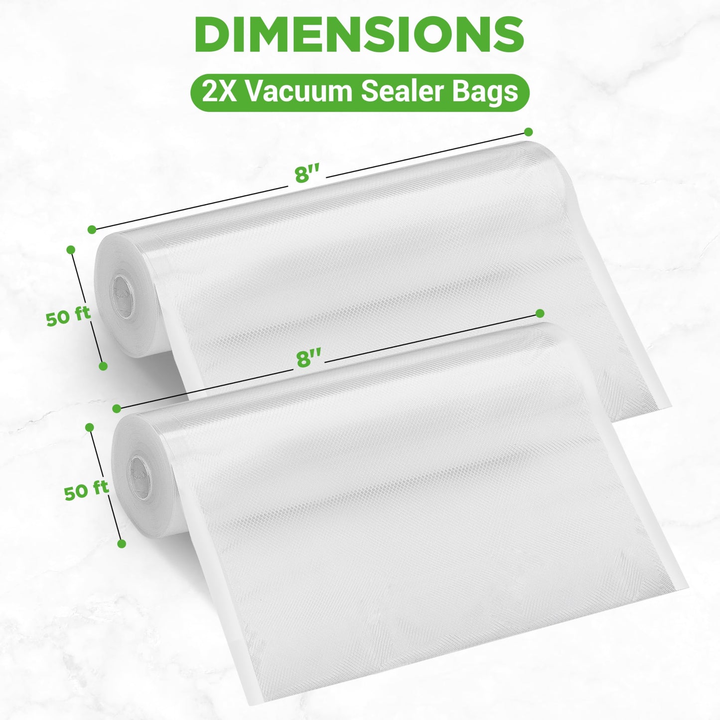 NutriChef Vacuum Sealer Bags 8x50 Rolls 2 pack Compatible with All Brands, Commercial Grade, Heavy Duty, Great for vac storage, Meal Prep or Sous Vide