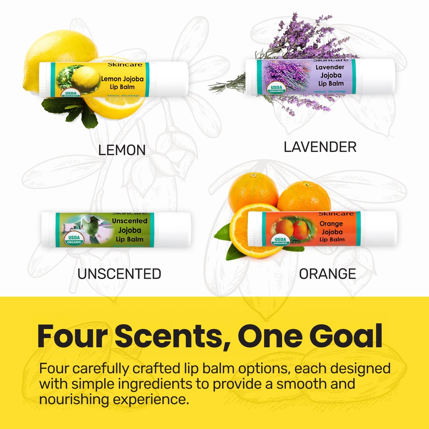 Desert Oasis Skincare | USDA Organic Lemon Lip Balm - 70% Jojoba Oil with Beeswax - Steam Distilled Lemon Essential Oil - Natural Softens for Dry