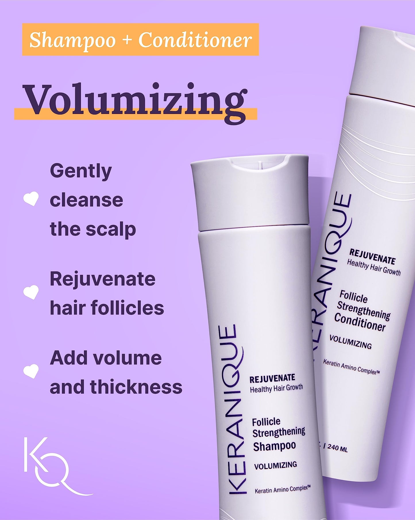 Keranique Volumizing Set for Thinning Hair in Women - Thickening Shampoo, Conditioner, Follicle Booster Serum, Volumizing Spray with Keratin for Fine
