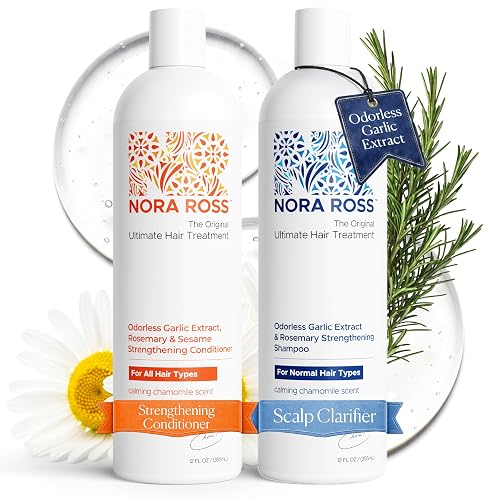 Nora Ross Garlic Extract & Rosemary Strengthening Shampoo and Conditioner Set - Natural Shampoo and Hair Conditioner for Normal to Dry, Brittle Hair