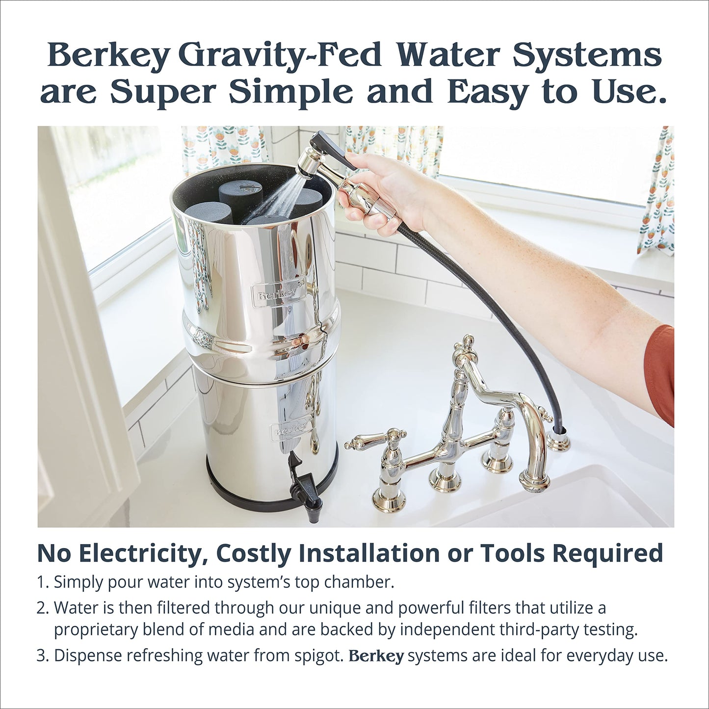 Go Water Filter Kit with 1 Qt. Berkey Gravity Fed Water Filter System, Sport Bottle and Black Primer