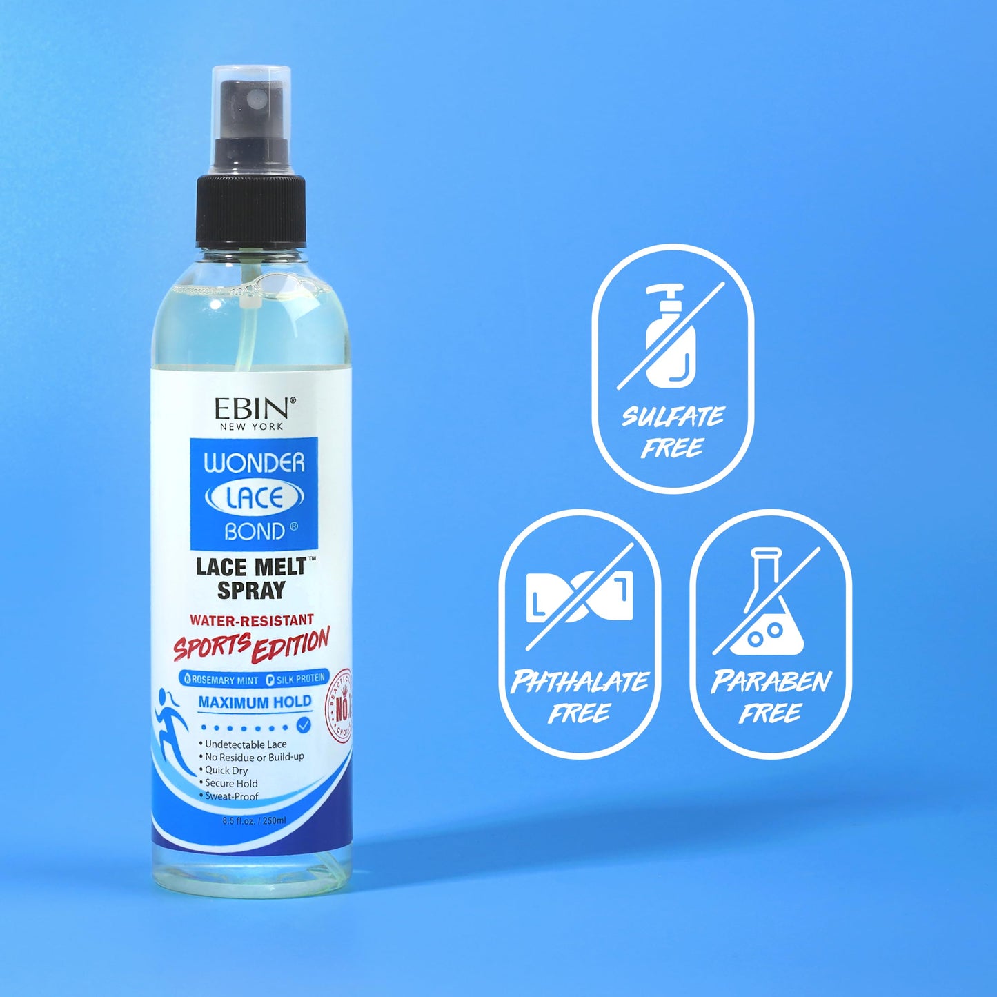 EBIN NEW YORK Wonder Lace Bond Lace Melt Spray Sports Edition 3.38 Fl Oz - Melting Spray for Lace Wigs with Strong Hold, Rosemary Mint for Scalp