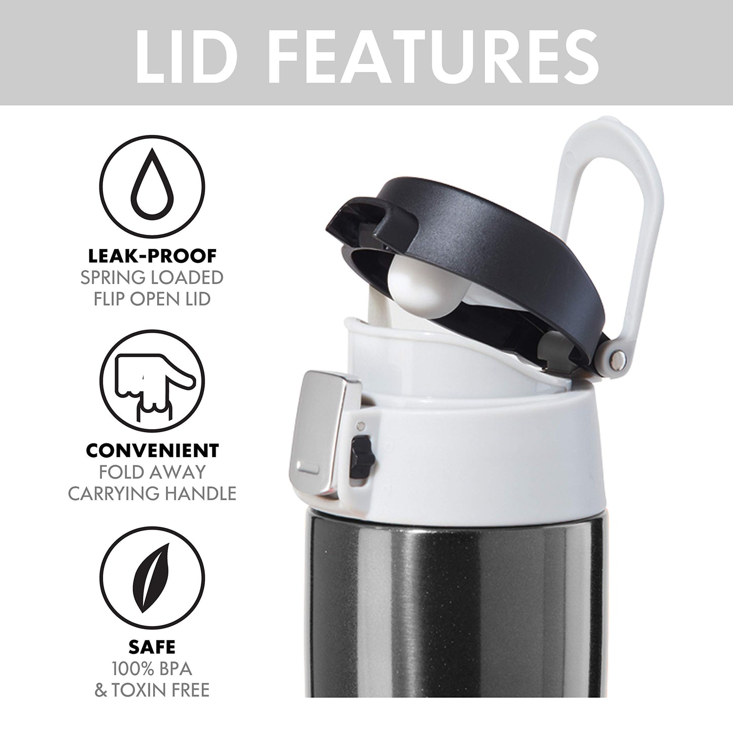 OGGI Caliber Stainless Steel Travel Water Bottle- Insulated Coffee Mug, Metal Water Bottle, Sports Bottle, Water Flask, Travel Bottles, 17oz, Black