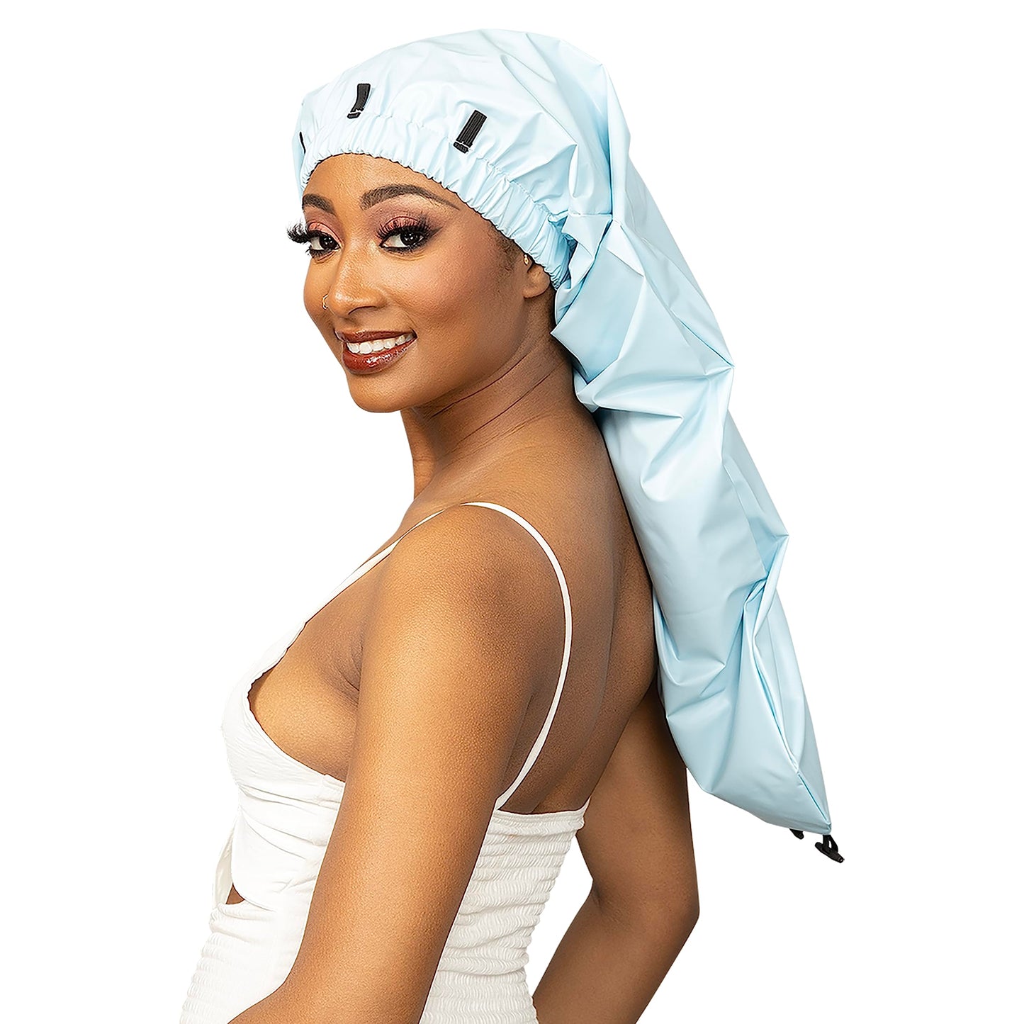 Esha Girl - Shower Cap for Extra Long Hair, Braids, Locs, Twists - Waterproof - Snug Fit Guarantees No Leaks - Easy Button Up (Light Blue, Long (22.3" Beauty and Personal Care Esha